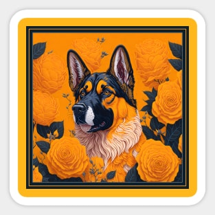 Dogs, shepherd dog and flowers, dog, seamless print, style vector (Yellow version #3 shepherd dog ) Sticker